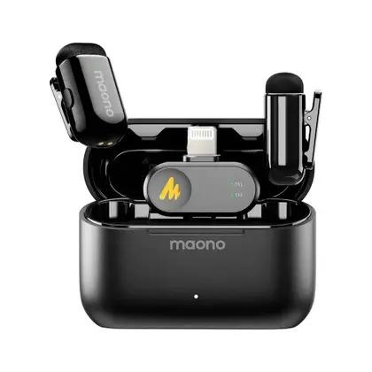 Microfone de Lapela sem Fio Maono Wave T1 Mini USB Tipo-C e Lightning com Case de Carregamento
