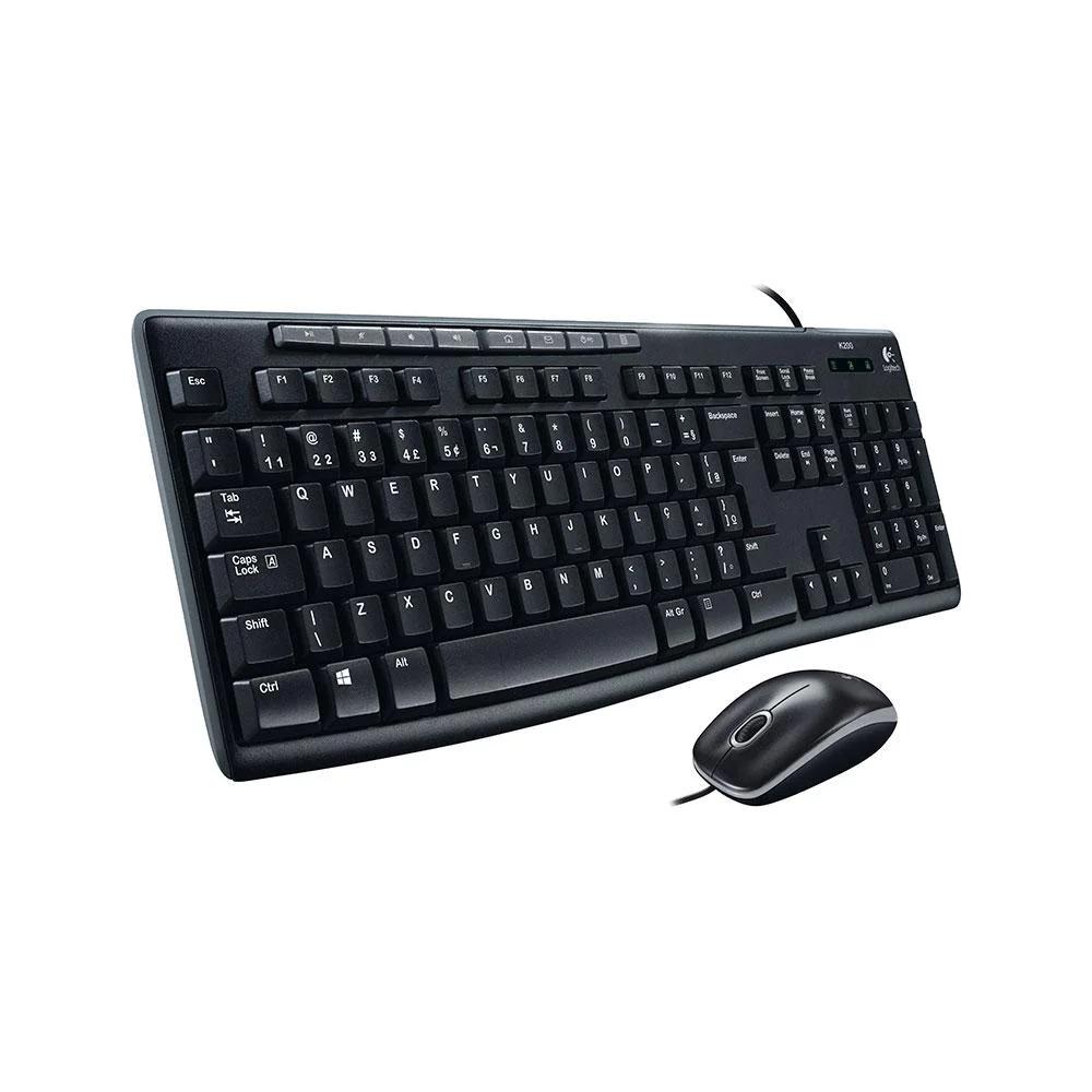TECLADO E MOUSE COM FIO USB LOGITECH MK200, MULTIMIDIA, ABNT2, PRETO