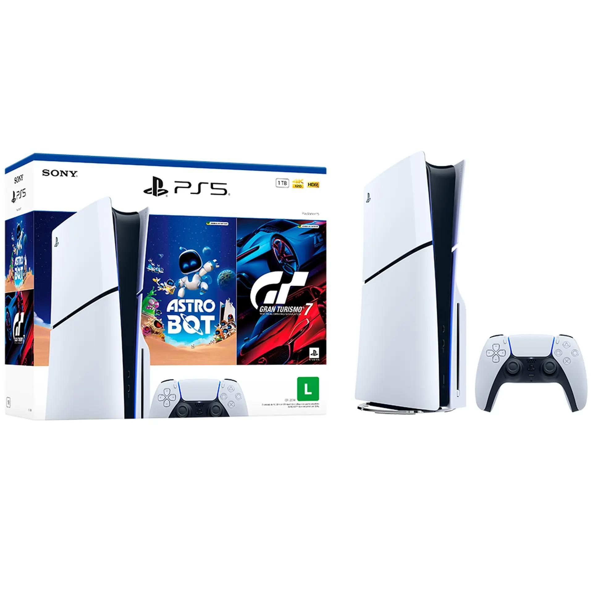 Console Sony PlayStation 5 Slim Disk 1TB Branco + 2 Jogos (Astro Bot e Gran Turismo 7)