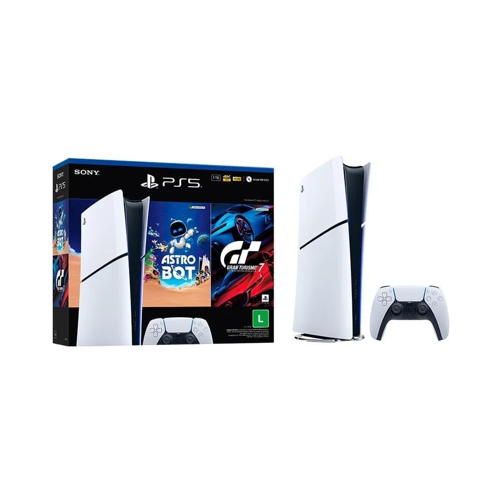 CONSOLE SONY PLAYSTATION 5 SLIM DIGITAL 825GB BRANCO + 2 JOGOS (ASTRO BOT E GRAN TURISMO 7)