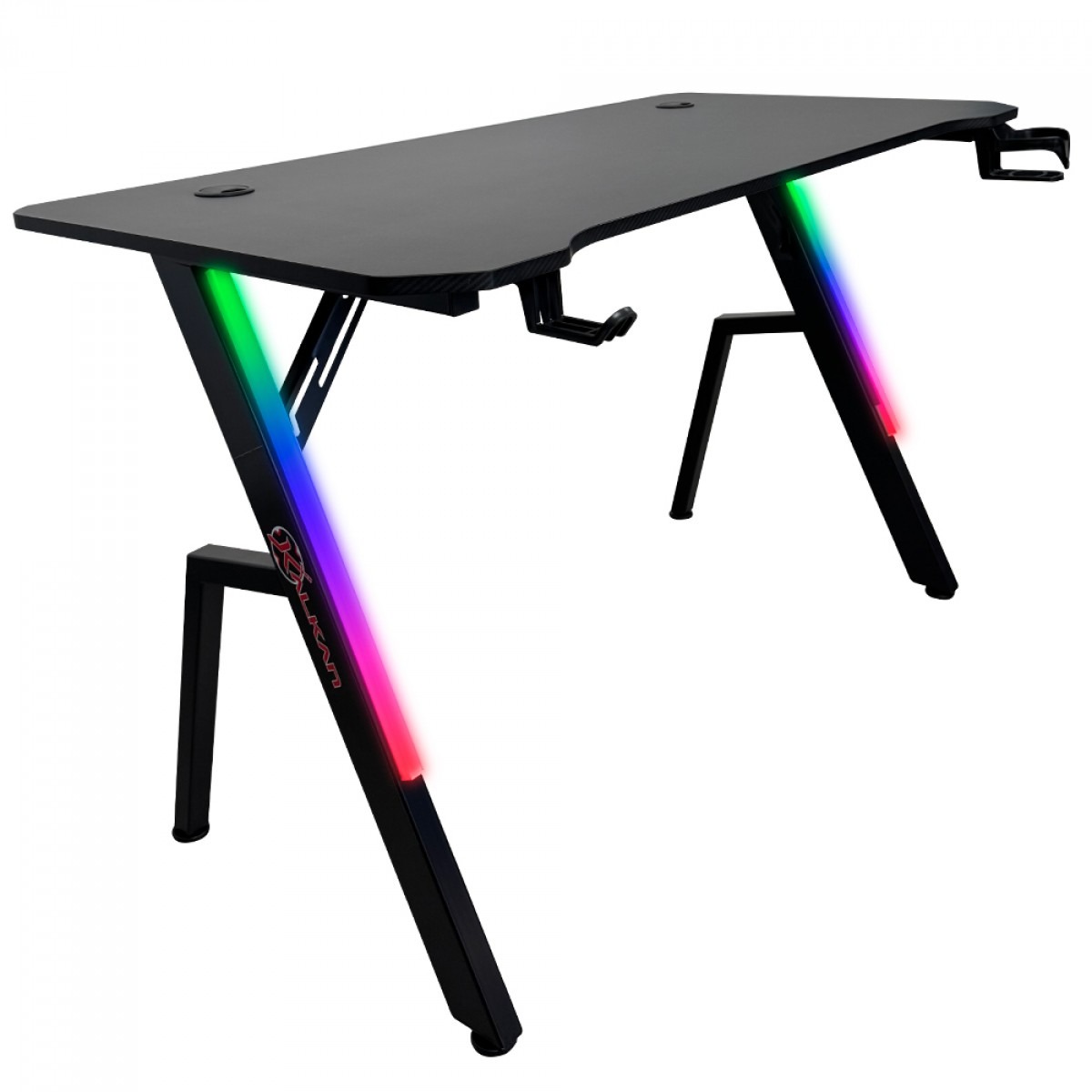 MESA GAMER KALKAN ILLUMI RGB, INCLINÁVEL, 1,20M, COM SUPORTE P/ HEADSET E COPO - PRETA
