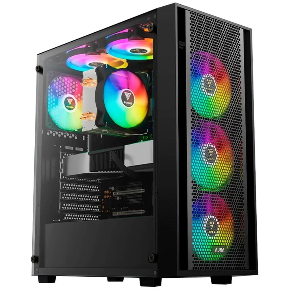 GABINETE ATX GAMER GAMDIAS AURA GC2 ELITE, VIDRO TEMPERADO, ARGB PRETO COM 4 FANS