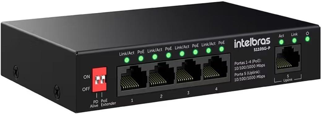 SWITCH NAO GERENCIAVEL, 4P 10/100/1000 MBPS POE, 1P UPLINK, S1105G-P - INTELBRAS