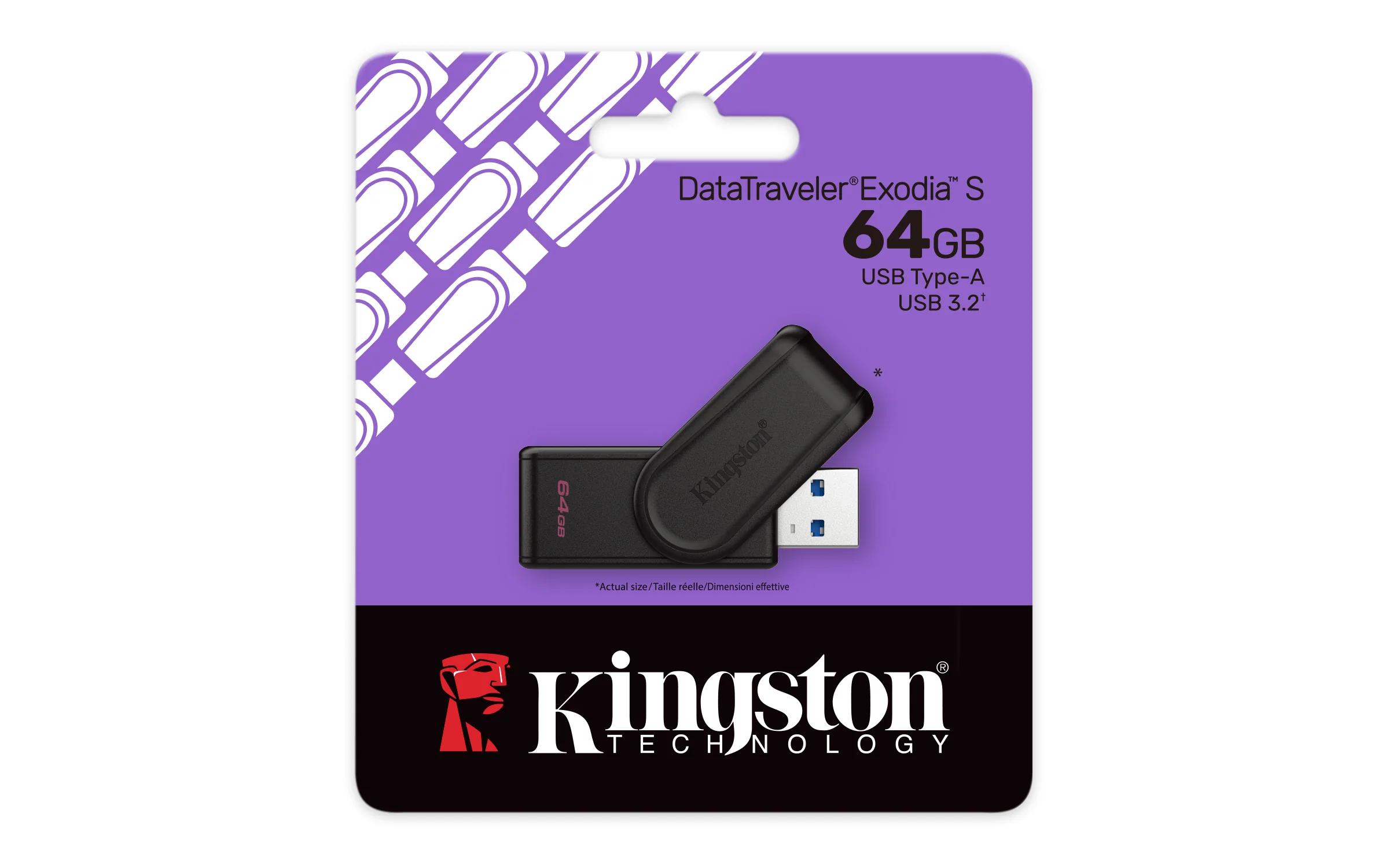 PEN DRIVE 64GB USB 3.2 DATATRAVELER EXODIA S PRETO  KINGSTON