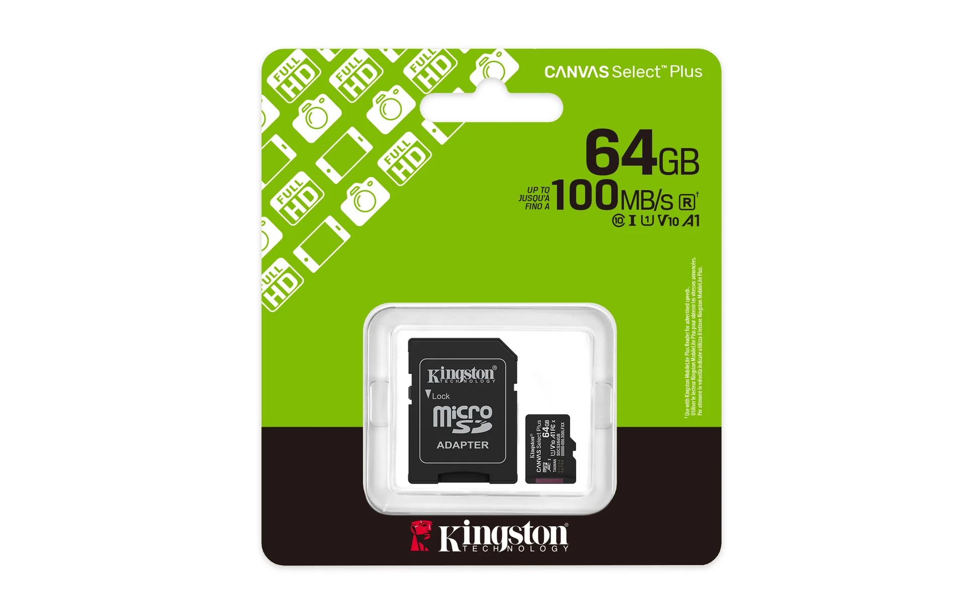CARTÃO 64GB MICRO SD CLASSE 10 U1 V10 CANVASSELECT PLUS 100MB/S + ADAPTADOR SD - SDCS3
