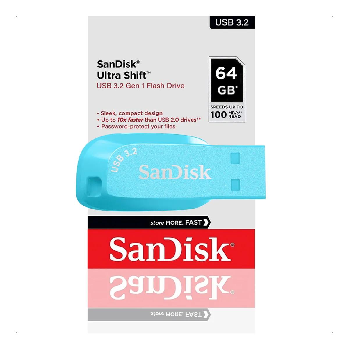 PEN DRIVE 64GB USB 3.2 ULTRA SHIFT SANDISK - AZUL