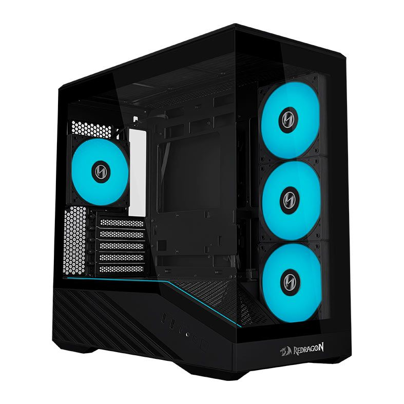 GABINETE GAMER REDRAGON LIAN LI V100R MINI TOWER VIDRO TEMPERADO ARGB S/ FONTE C/ 4 FANS - PRETO