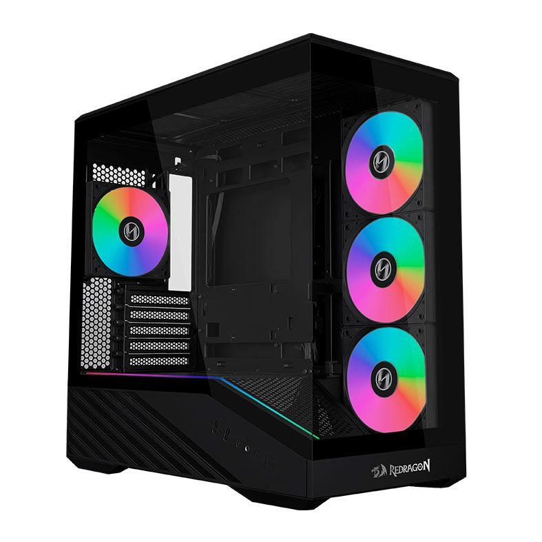 GABINETE GAMER REDRAGON LIAN LI V100R MINI TOWER VIDRO TEMPERADO ARGB S/ FONTE C/ 4 FANS - PRETO