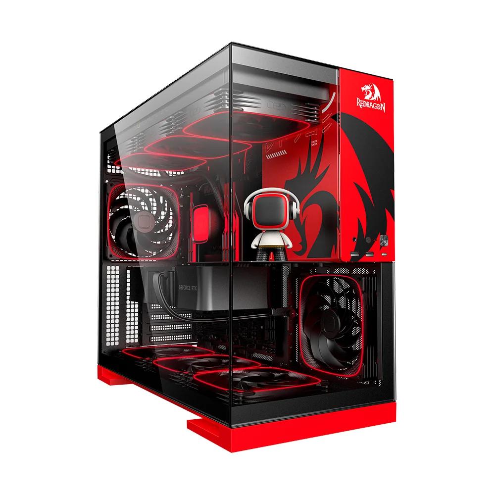 GABINETE GAMER REDRAGON GEOMETRIC FUTURE MODEL 5 MID TOWER VIDRO TEMPERADO ARGB C/ 5 FANS - VERMELHO