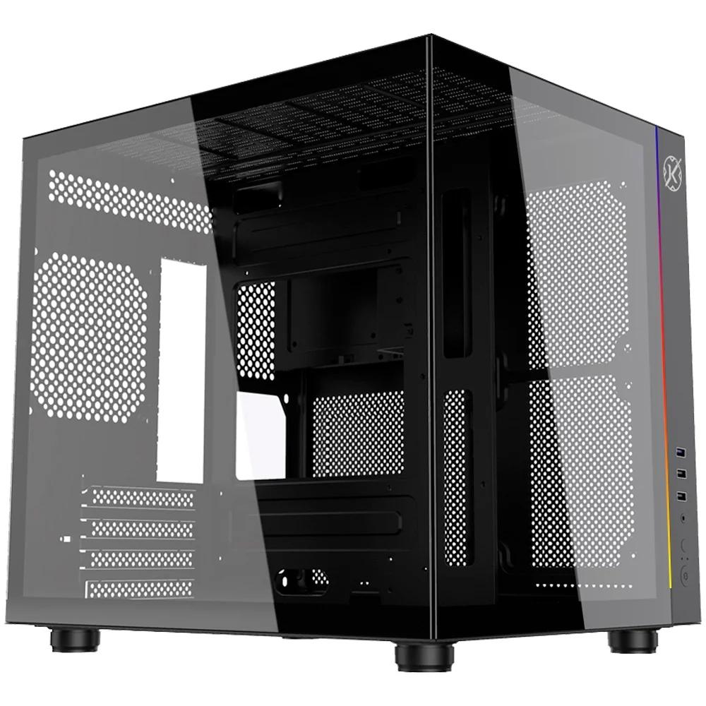 GABINETE GAMER KALKAN MIDGARD MINI TOWER MICRO ATX VIDRO TEMPERADO S/ FONTE S/ FAN PRETO
