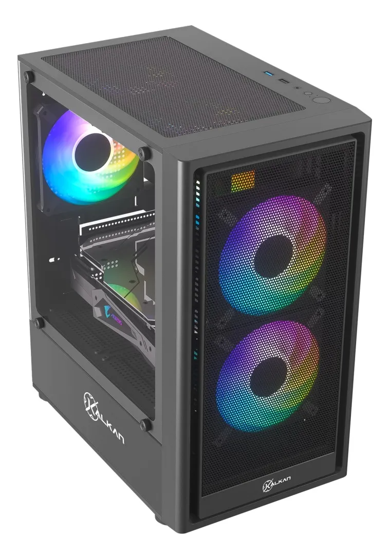 GABINETE GAMER KALKAN VERSIR FLOW MICRO ATX VIDRO TEMPERADO S/ FONTE S/ FAN  PRETO