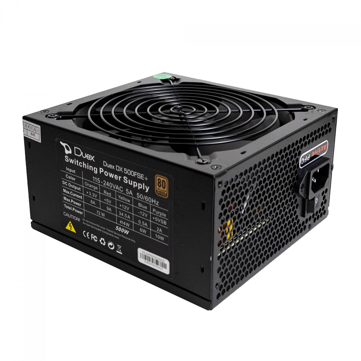 FONTE DUEX 500FSE+, 500W, 80 PLUS BRONZE, PFC ATIVO, DX 500FSE+