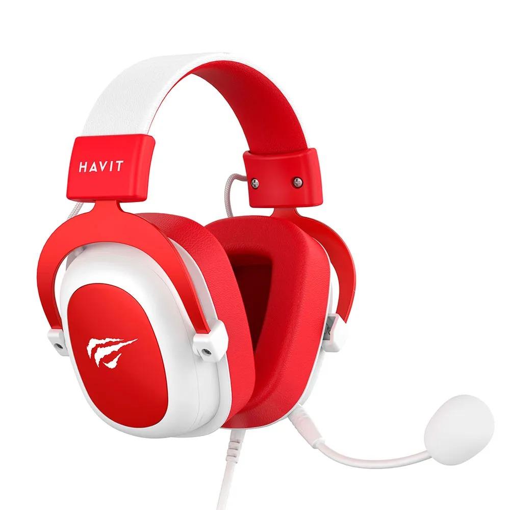 Headset Gamer Havit H2002D, Microfone Destacável, Cancelamento de Ruído Vermelho/Branco
