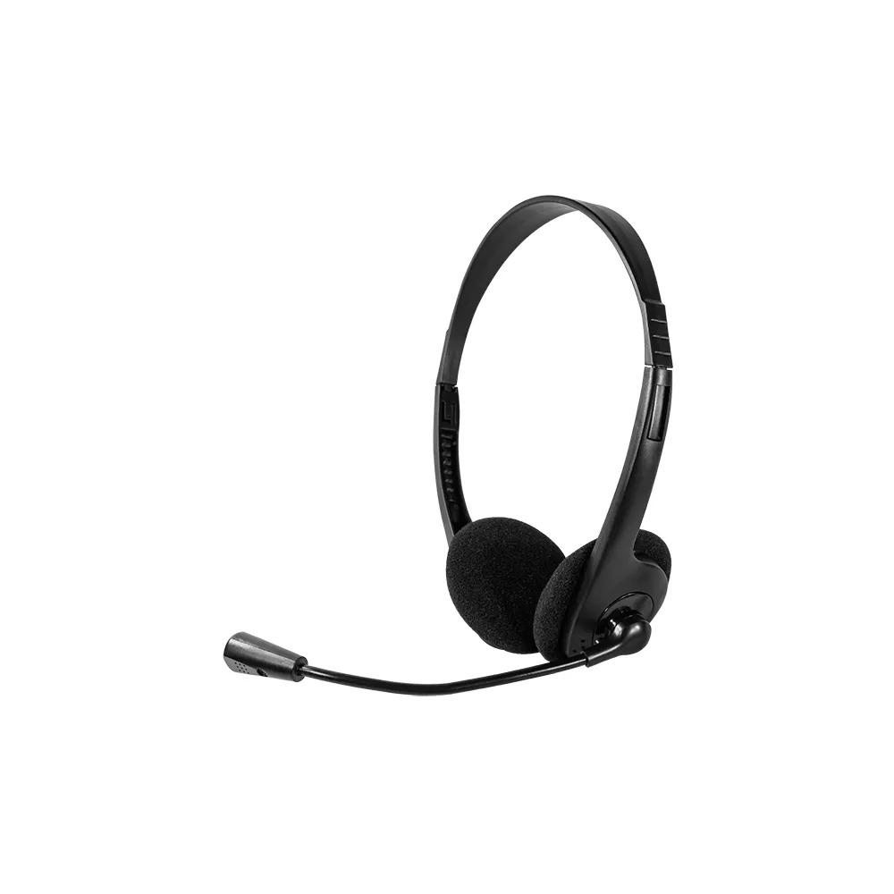 Headset com microfone Multilaser PH002 preto em vista lateral, com haste de microfone ajustável