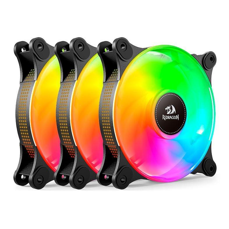Cooler Fan com 3 Unidades Redragon ARGB 120mm Preto GC-F013