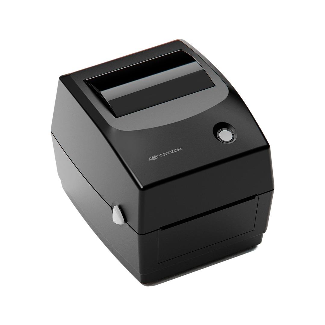 Impressora térmica de etiquetas C3Tech IT-W210 preta fechada em vista diagonal