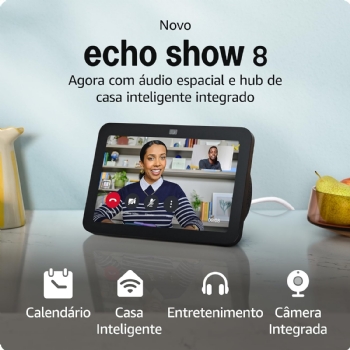 ECHO SHOW 8 (3ª GERAÇÃO, 2024) SMART DISPLAY COM AUDIO ESPACIAL, HUB CASA INTELIGENTE E ALEXA, PRETO