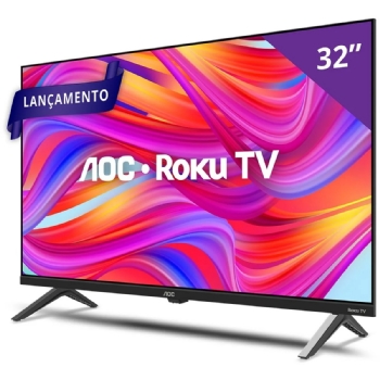 SMART TV 32" HD AOC 32S5045/78G ROKU TV, COMANDO DE VOZ, HDMI, USB, WI-FI E CONVERSOR DIGITAL