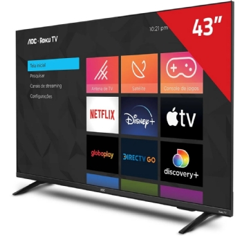 SMART TV 43" FULL HD AOC 43S5135/78 ROKU TV, DESIGN SEM BORDAS, WI-FI, CONVERSOR DIGITAL, HDMI, USB