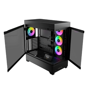 GABINETE GAMER ATX GAMDIAS ATLAS P1, MID TOWER, VIDRO TEMPERADO, C/ 4 FANS ARGB, DISPLAY DIGITAL