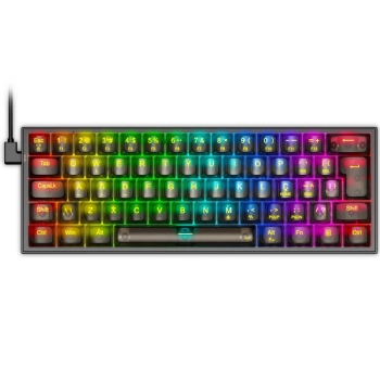 TECLADO GAMER MECANICO REDRAGON FIZZ CLEAR, RGB, USB, SWITCH CRYSTAL, ABNT2, 60%, PRETO