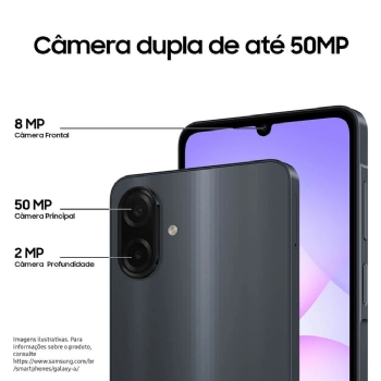 SMARTPHONE SAMSUNG GALAXY A07, 128GB, 4GB RAM, CAMERA 50MP + SELFIE 8MP, TELA 6,7" - PRETO