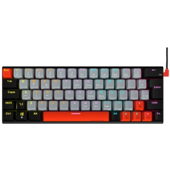 TECLADO GAMER MECANICO 60% PCYES KUROMORI BLACK VULCAN, SWITCH RED, LED RAINBOW, PRETO