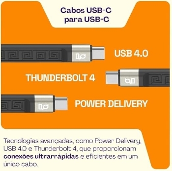 CABO USB-C PARA USB-C 4.0 GEONAV, TIPO CHAVEIRO, EM TPE FLEXÍVEL, 13CM, 240W, UCC11SHBK