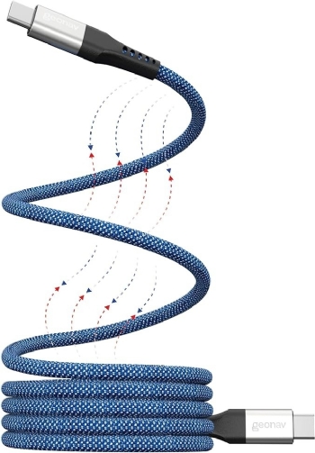 CABO GEONAV USB-C PARA USB-C, NYLON TRANÇADO, CORPO MAGNÉTICO, AZUL C/ BRANCO, 1,2M, UCC09MAG