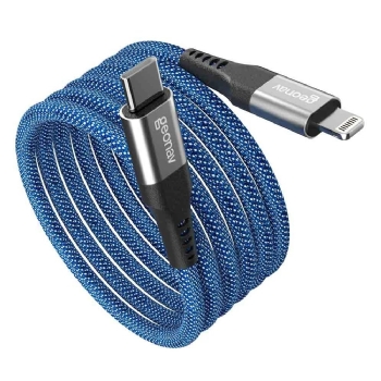 CABO GEONAV USB-C PARA LIGHTNING, NYLON TRANÇADO, CORPO MAGNÉTICO, AZUL C/ BRANCO, 1,2M, LIUC03MAG
