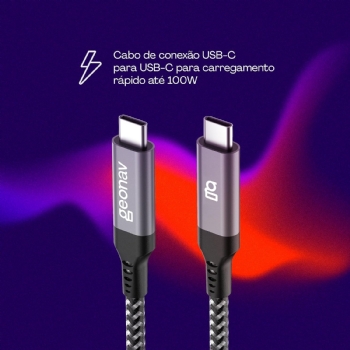 CABO GEONAV USB-C PARA USB-C, EM NYLON TRANÇADO, PRETO, 1,5 METROS, UCC07