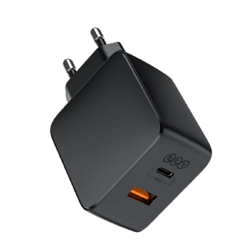 CARREGADOR DE PAREDE TURBO QCY, 65W, 1 PORTA USB-A QC 3.0, 1 PORTA USB-C PD 3.0, QCYGN203-01