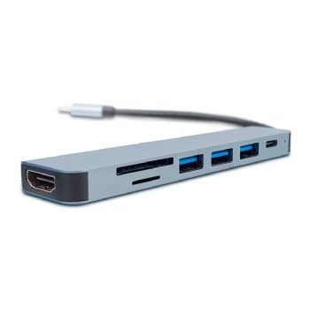 HUB 7 EM 1 USB-C GV CABOS, HDMI 4K, USB 3.0, 2X USB 2.0, USB-C PD 87W, CARTAO TF/SD, HUB.38501