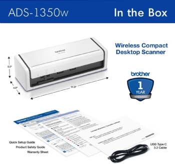 SCANNER DE PORTATIL BROTHER ADS1350 DUPLEX 30-60PPM COLOR