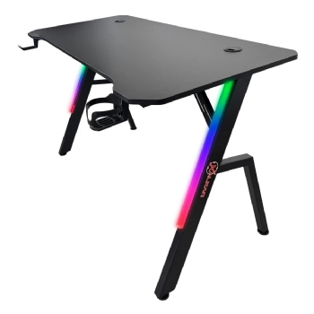 MESA GAMER KALKAN ILLUMI RGB, INCLINÁVEL, 1,20M, COM SUPORTE P/ HEADSET E COPO - PRETA