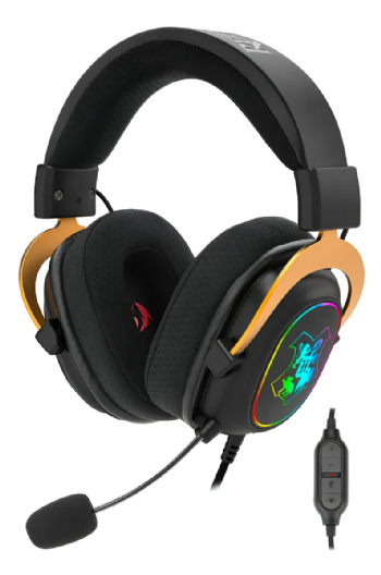 HEADSET GAMER REDRAGON HARRY POTTER ZEUS HOGWARTS RGB,PRETO/DOURADO 7.1 VIRTUAL,KIT DE CUSTOMIZACAO