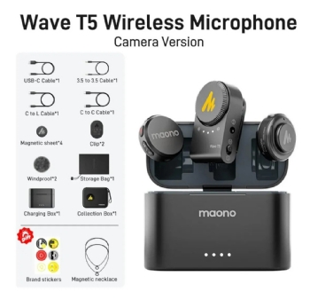 MICROFONE DE LAPELA SEM FIO MAONO WAVE T5 VERSÃO CÂMERA WM650 PA2