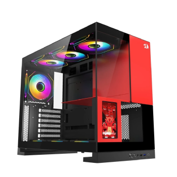 GABINETE GAMER REDRAGON ETERNAL PRO PRETO E VERMELHO S/FAN COM TELA LCD CA-613BR