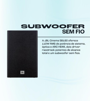 SOUNDBAR JBL SB180, BLUETOOTH 5.3, 110W RMS, SUBWOOFER S/FIO 6,4" - JBLSB180BLKBR