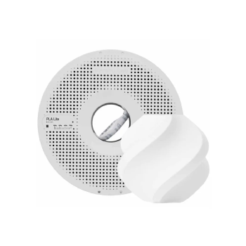 Carretel de filamento PLA Lite Bambu Lab branco 1,75mm ao lado de peça 3D impressa