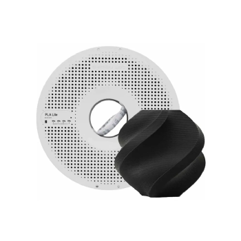 Carretel de filamento PLA Lite Bambu Lab preto 1,75mm ao lado de peça 3D impressa