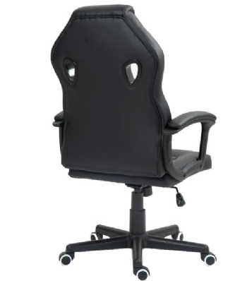Cadeira gamer Duex Vortex preta vista de trás, mostrando o encosto alto e a base giratória de cinco rodízios