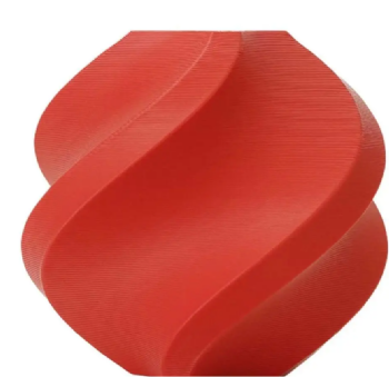 Peça em espiral impressa em 3D com filamento PLA Lite Bambu Lab vermelho, mostrando o acabamento da cor