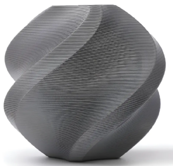 Peça em espiral impressa em 3D com filamento PLA Basic Bambu Lab cinza, mostrando o acabamento da cor