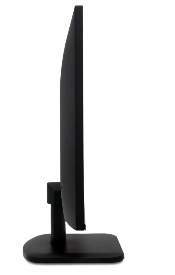 Monitor gamer Acer EK241Y visto de lado pelo outro ângulo, com a haste de sustentação e o pé de apoio
