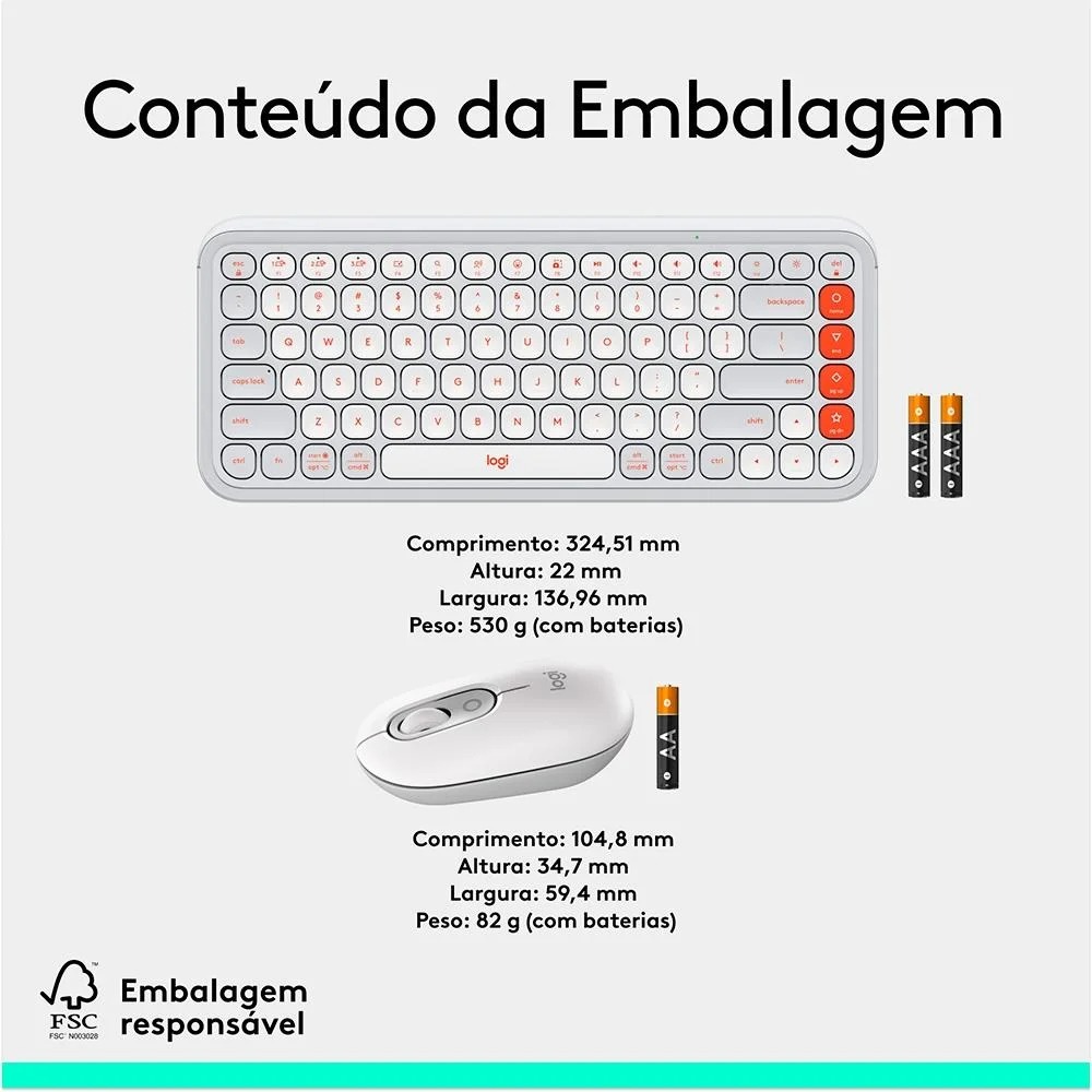 TECLADO E MOUSE SEM FIO LOGITECH POP ICON SILENCIOSO, TECLAS ...