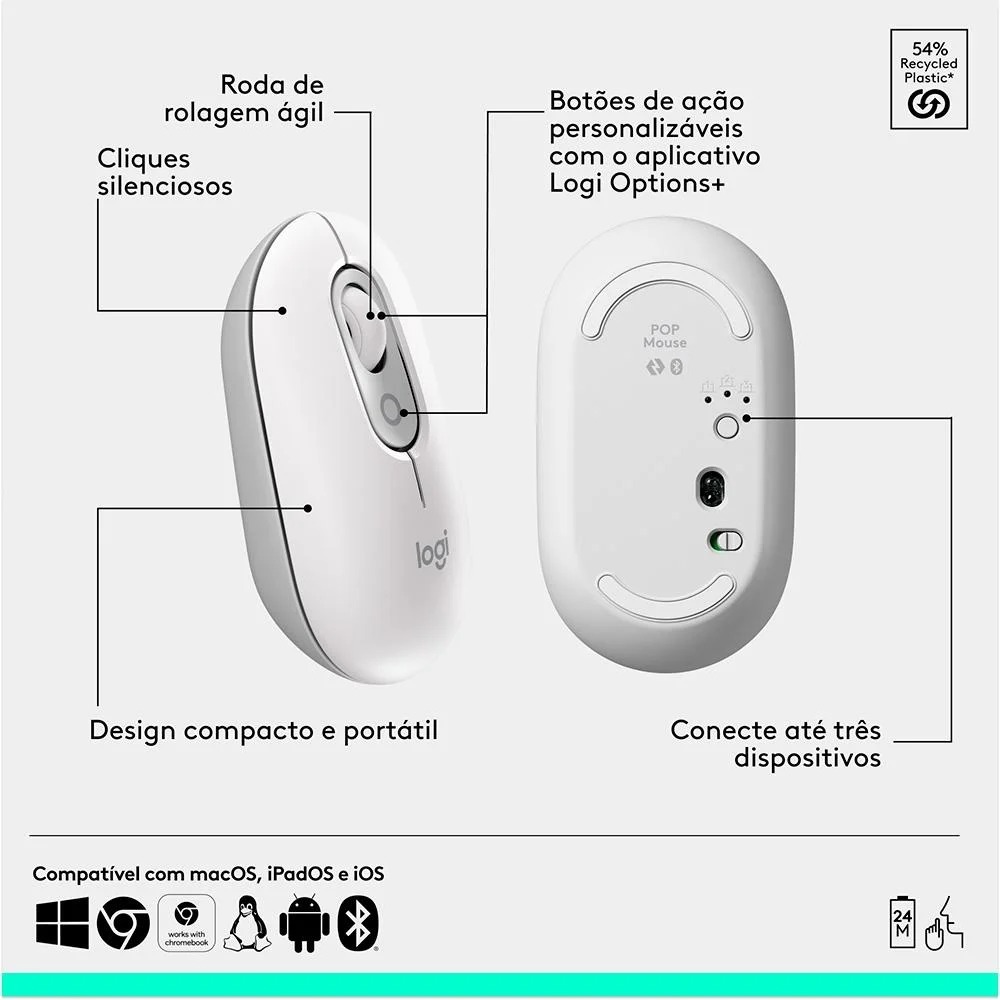 TECLADO E MOUSE SEM FIO LOGITECH POP ICON SILENCIOSO, TECLAS ...
